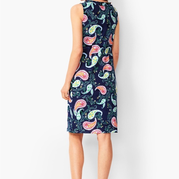 Talbots Pleat Ruffle Neck Paisley Print Sheath Dress Sleeveless Medium Petite - Picture 2 of 12
